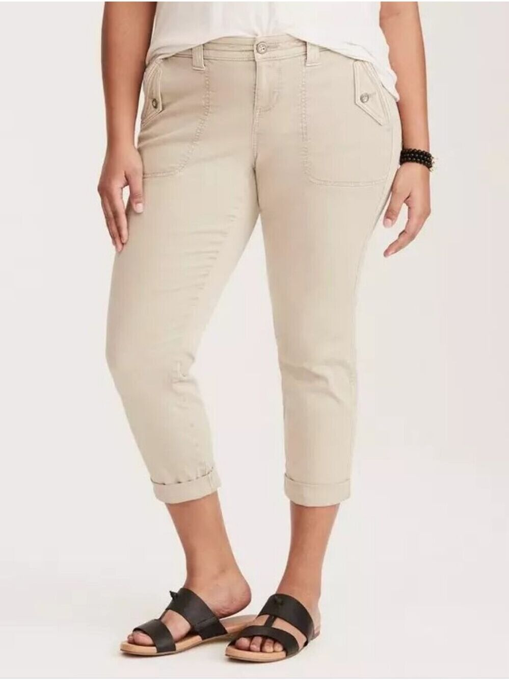 30 [Plus] • Torrid • Cropped Twill Military Pant In Stonewash Roll‑Cuff Capri
